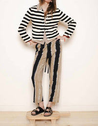 Raquel Allegra - Ferris Cardigan Stripe Cotton Cashmere Sweater - black - cardigans - clothing