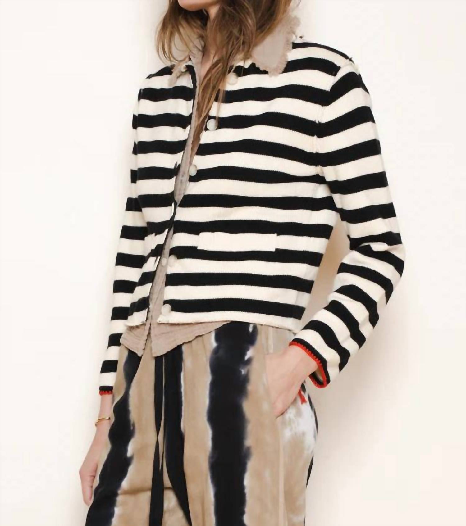 Raquel Allegra - Ferris Cardigan Stripe Cotton Cashmere Sweater - black - cardigans - clothing