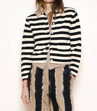 Raquel Allegra - Ferris Cardigan Stripe Cotton Cashmere Sweater - black - cardigans - clothing