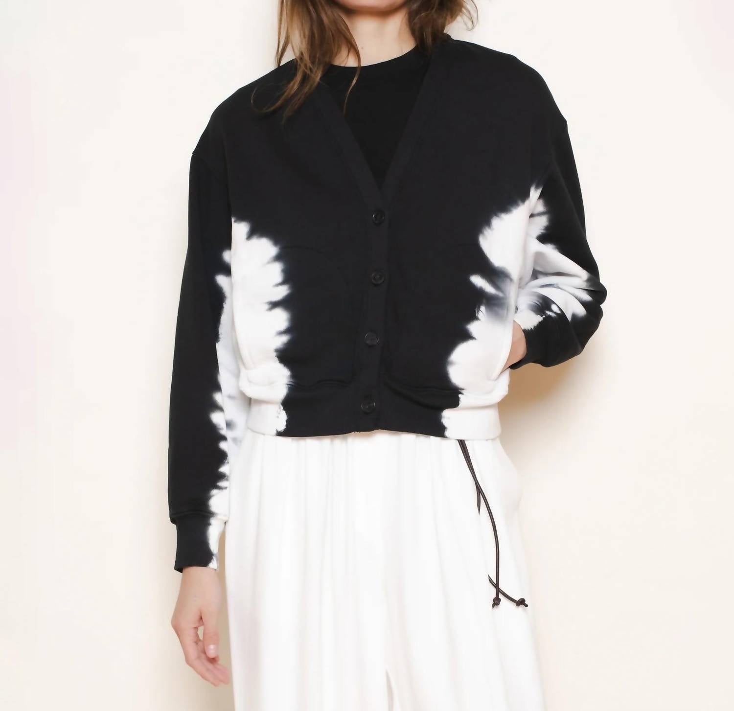 Raquel Allegra - Women's Cropped Jackie Cardigan - black - cardigans - clothing
