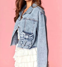 Rareraw - Denim Bow Pocket Cropped Jacket