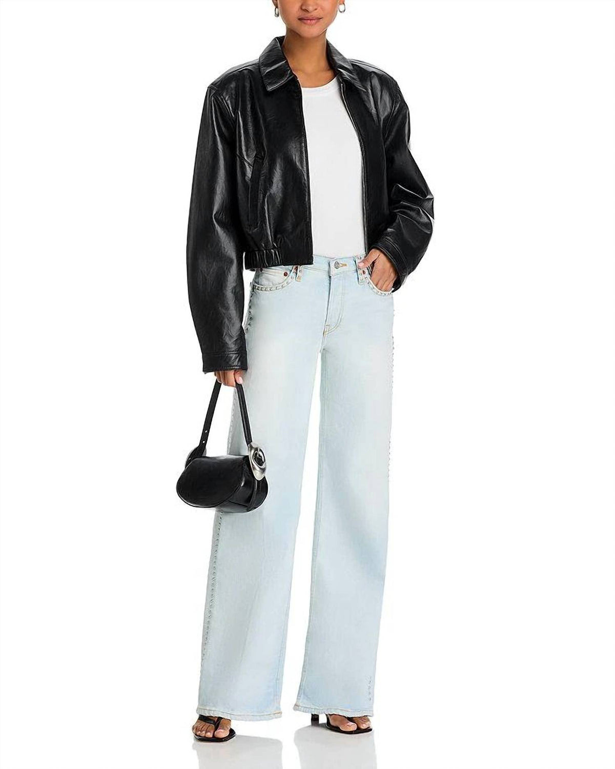 Re/Done - Studded Mini Rise Wide Leg Jeans