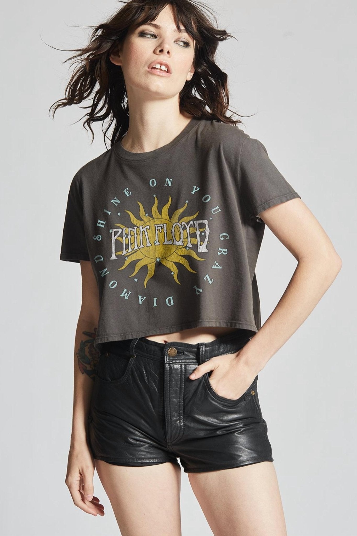 Recycled Karma - Pink Floyd Shine On Cropped Tee - black - clothing - cotton