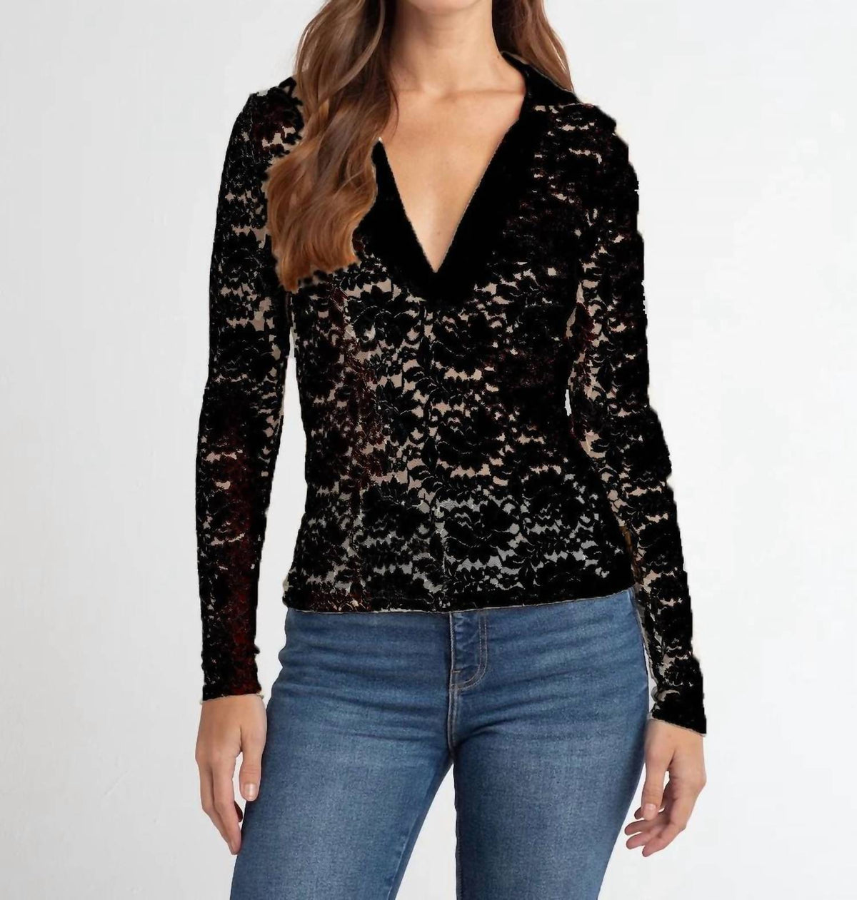Red Haute - Deep V Lace Shirt