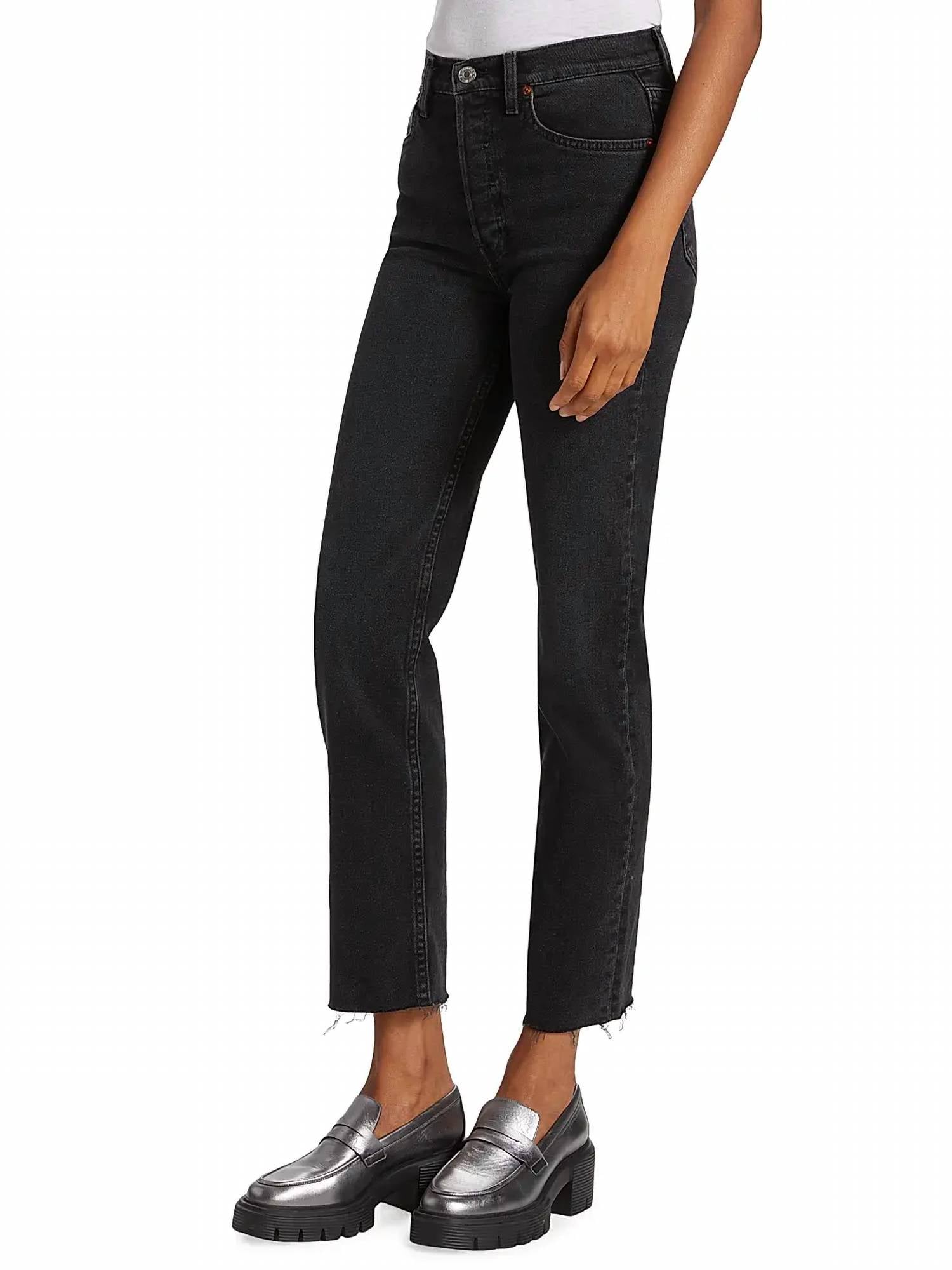 Re/Done - 70s Stove Pipe High - risestretch Crop Jeans - black - clothing - cotton - blend