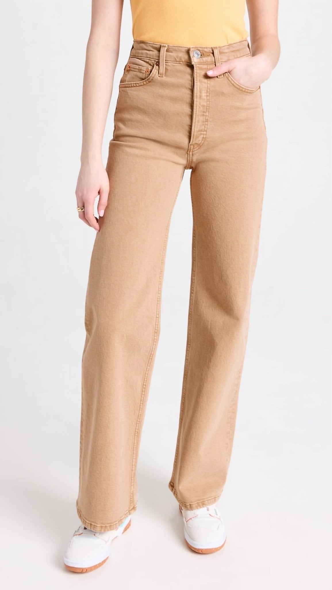 Re/Done - '70s Ultra High Rise Wide Leg Jeans - beige - clothing - cotton - blend