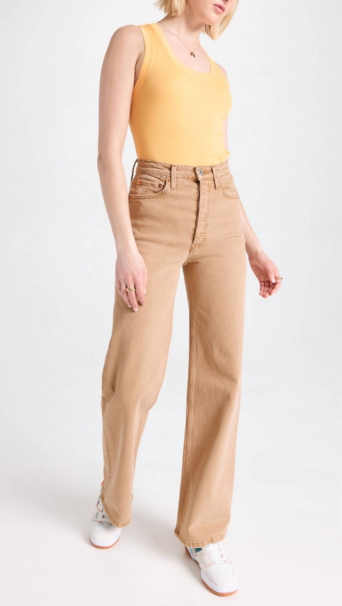 Re/Done - '70s Ultra High Rise Wide Leg Jeans - beige - clothing - cotton - blend