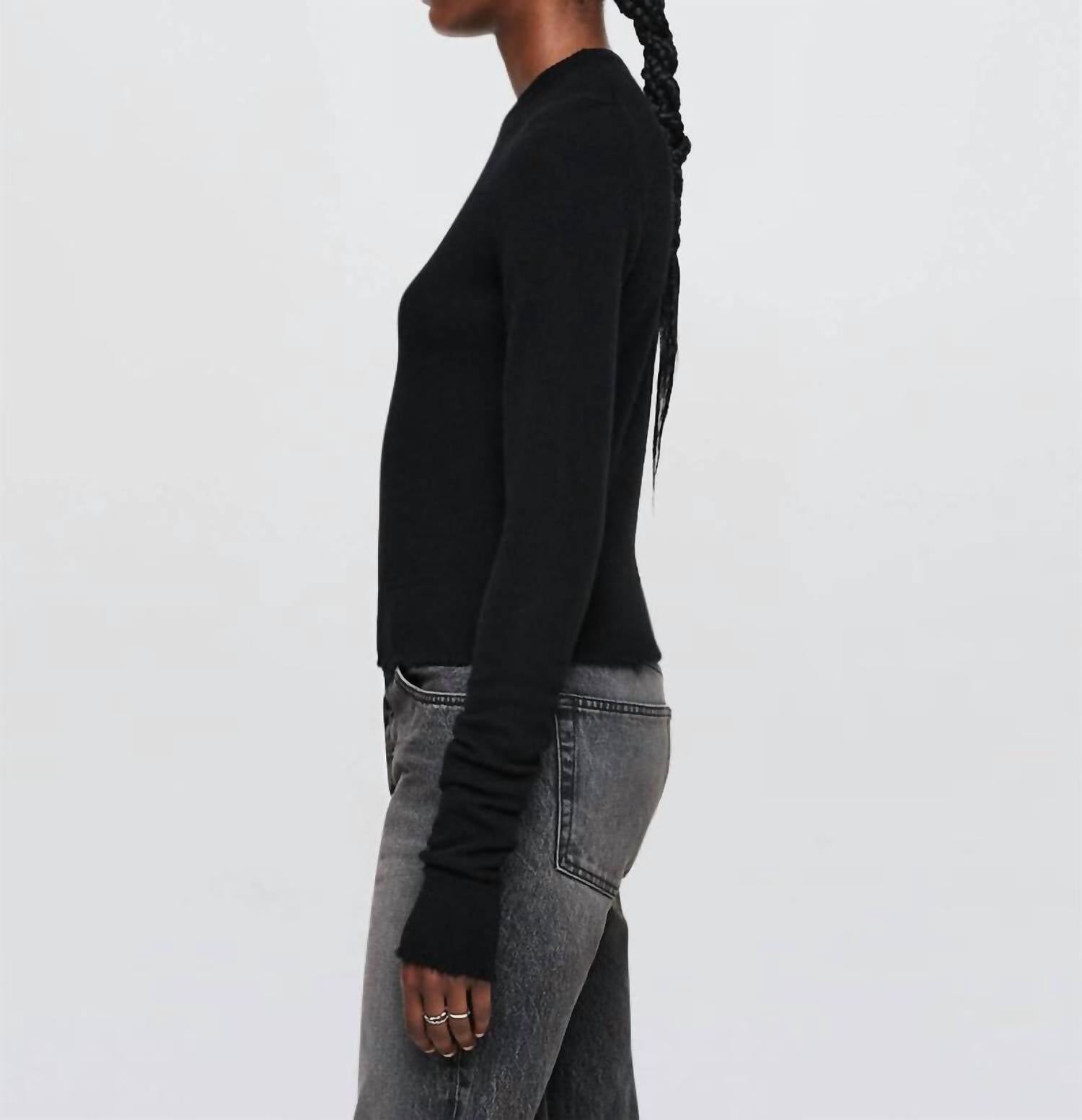 Re/Done - Cashmere Crewneck Long Sleeve Top - black - cashmere - clothing