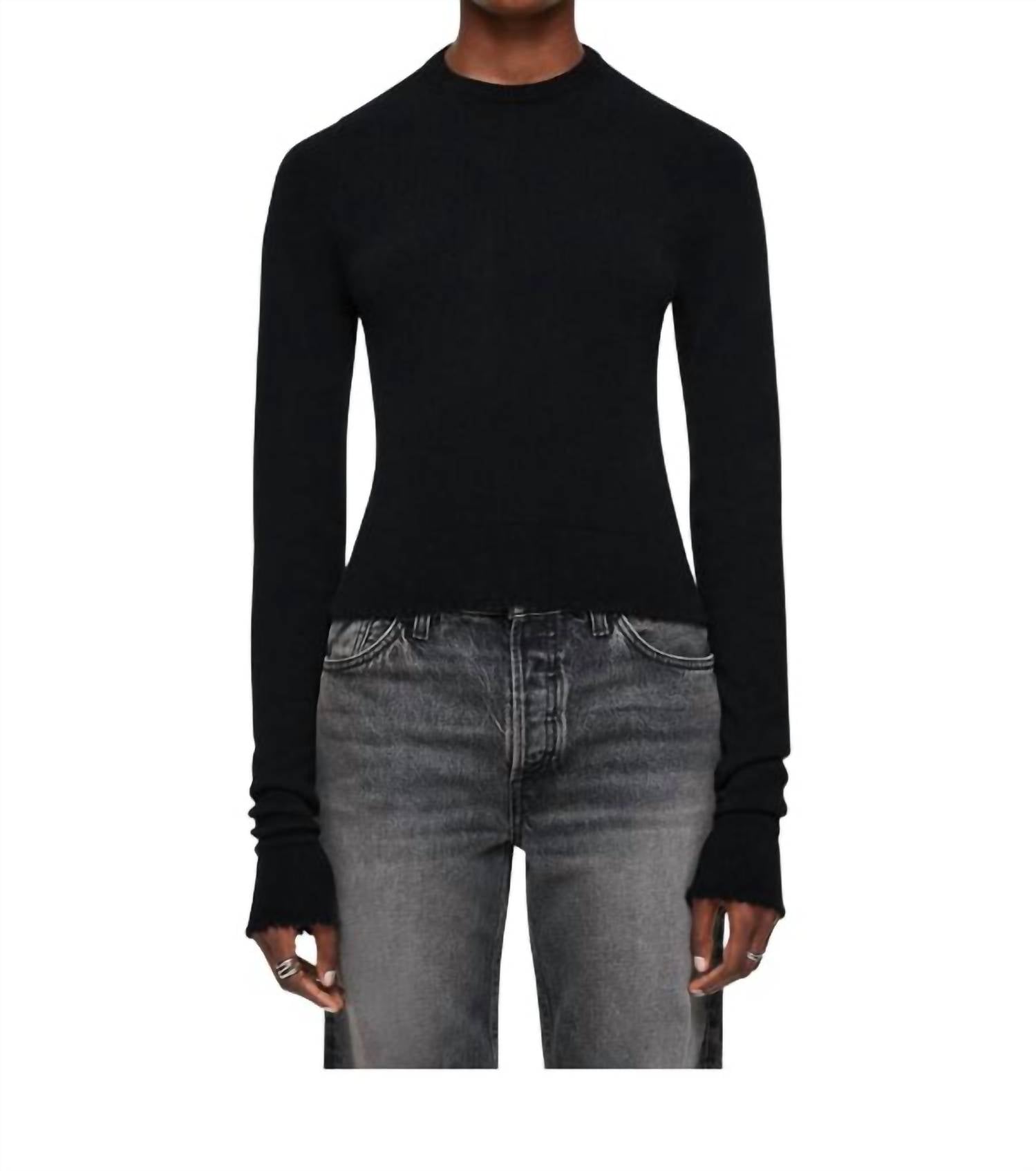 Re/Done - Cashmere Crewneck Long Sleeve Top - black - cashmere - clothing