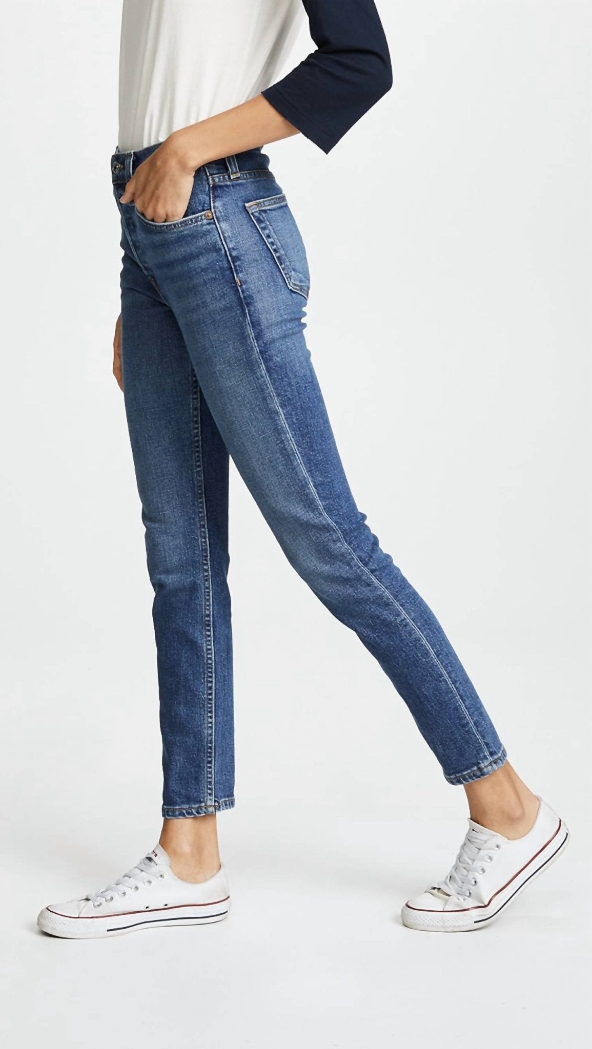 Re/Done - High - rise Comfortable Stretch Cropped Jeans - blue - clothing - cotton - blend