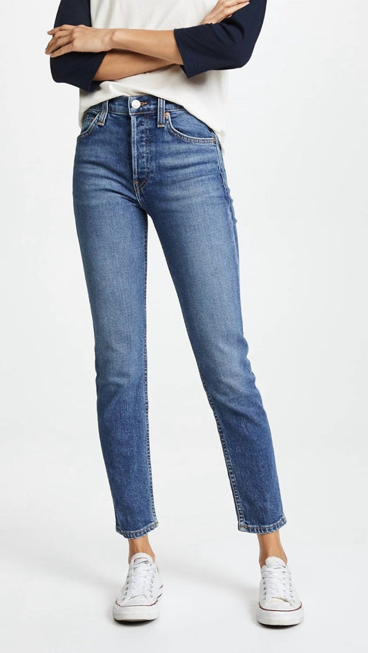 Re/Done - High - rise Comfortable Stretch Cropped Jeans - blue - clothing - cotton - blend