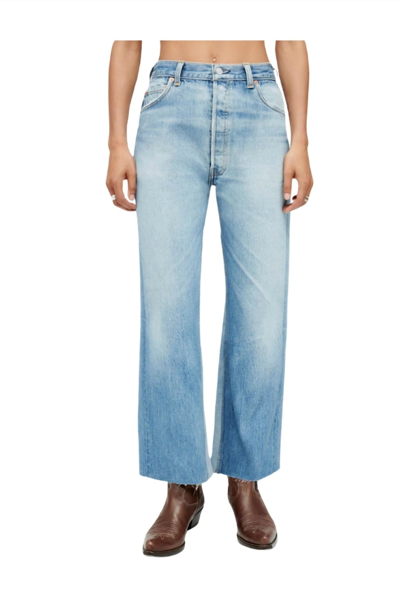 Re/Done - High Rise Wide Leg Crop Jeans - blue - clothing - cotton