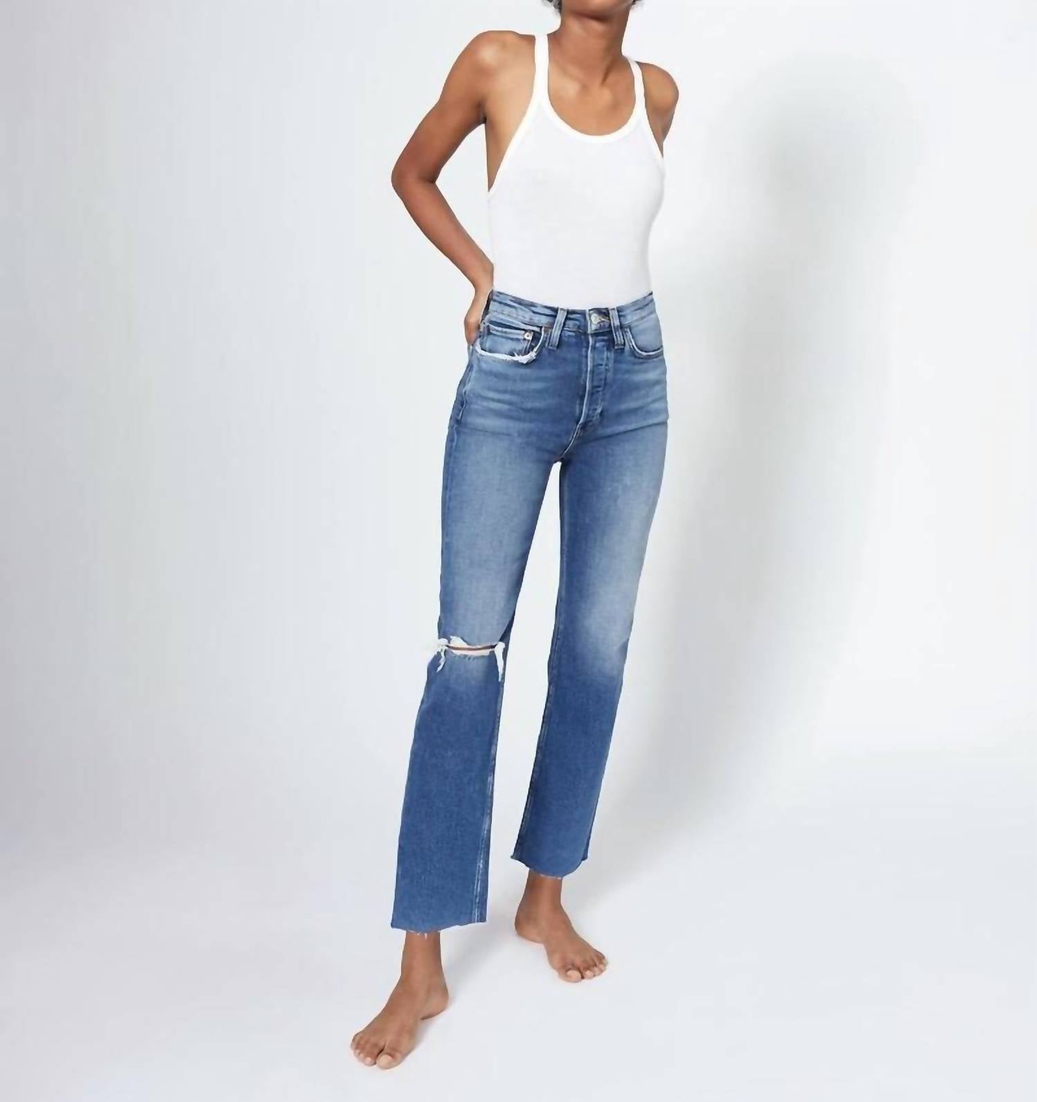 Re/Done - Ultra High Rise Stove Pipe Jeans - blue - clothing - cotton - blend