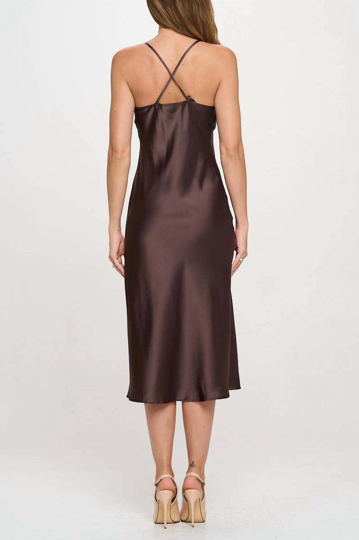 Reneec. - Satin Bias Slip Dress With Slit