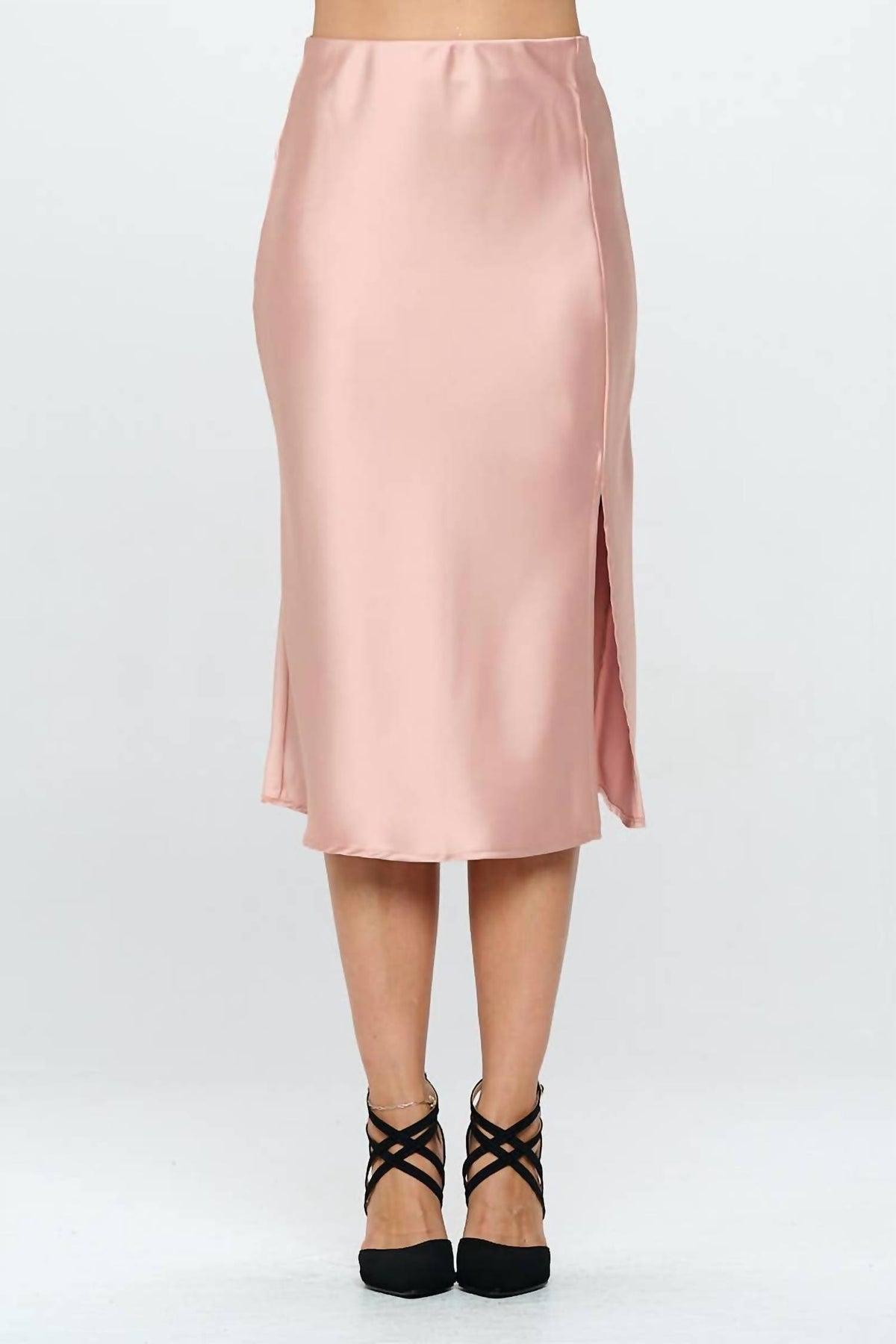 Reneec. - Solid Satin Midi Skirt with Slit