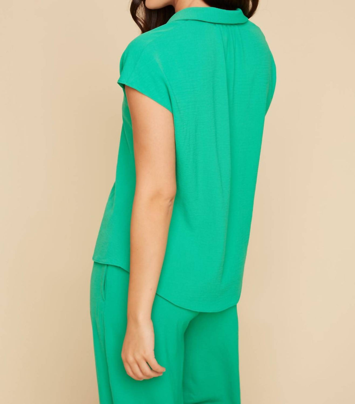 Renuar - Button Front Collared Blouse With Cap Sleeves