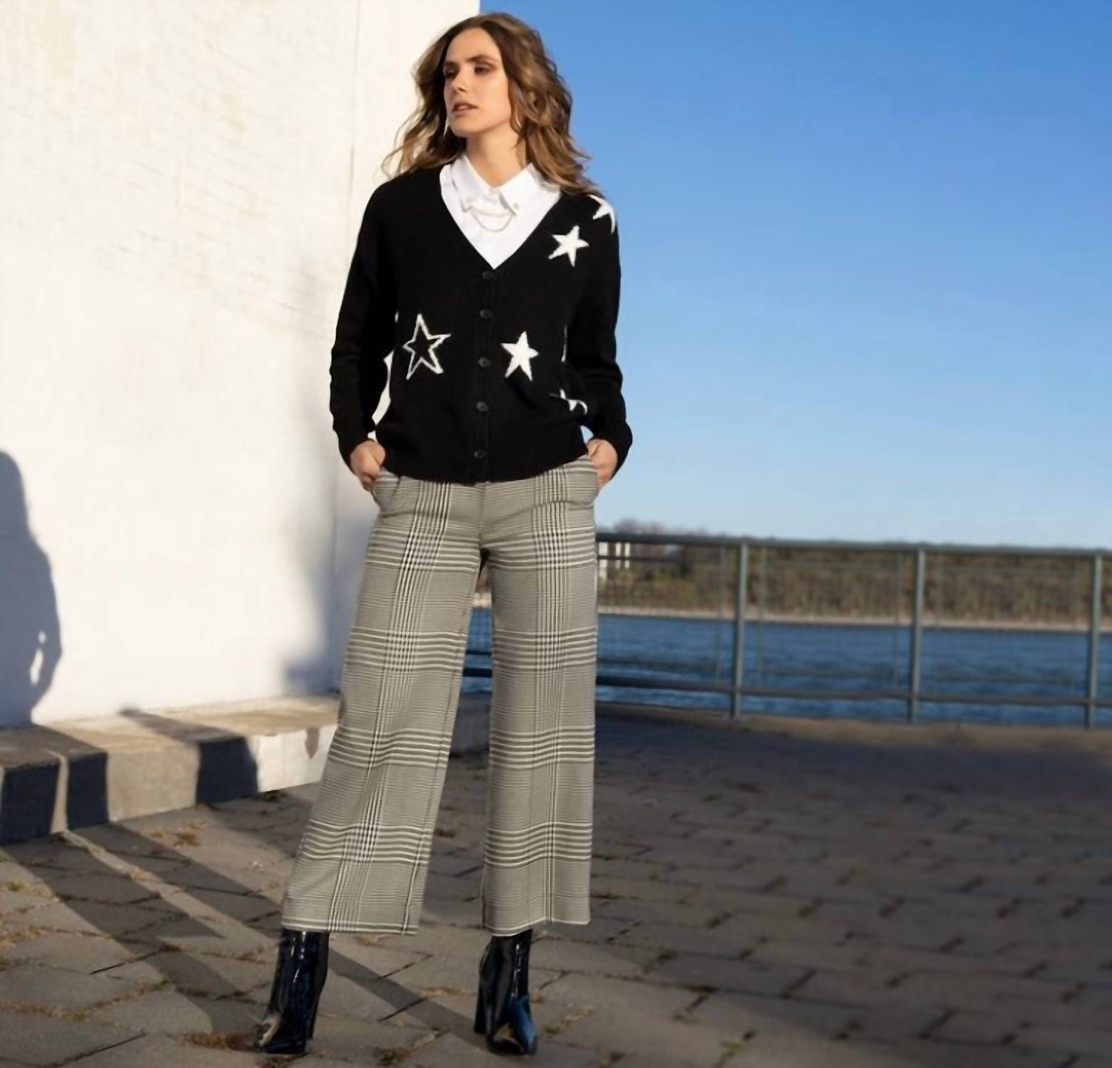 Renuar - Houndstooth Cropped Pant - ankle - black - clothing