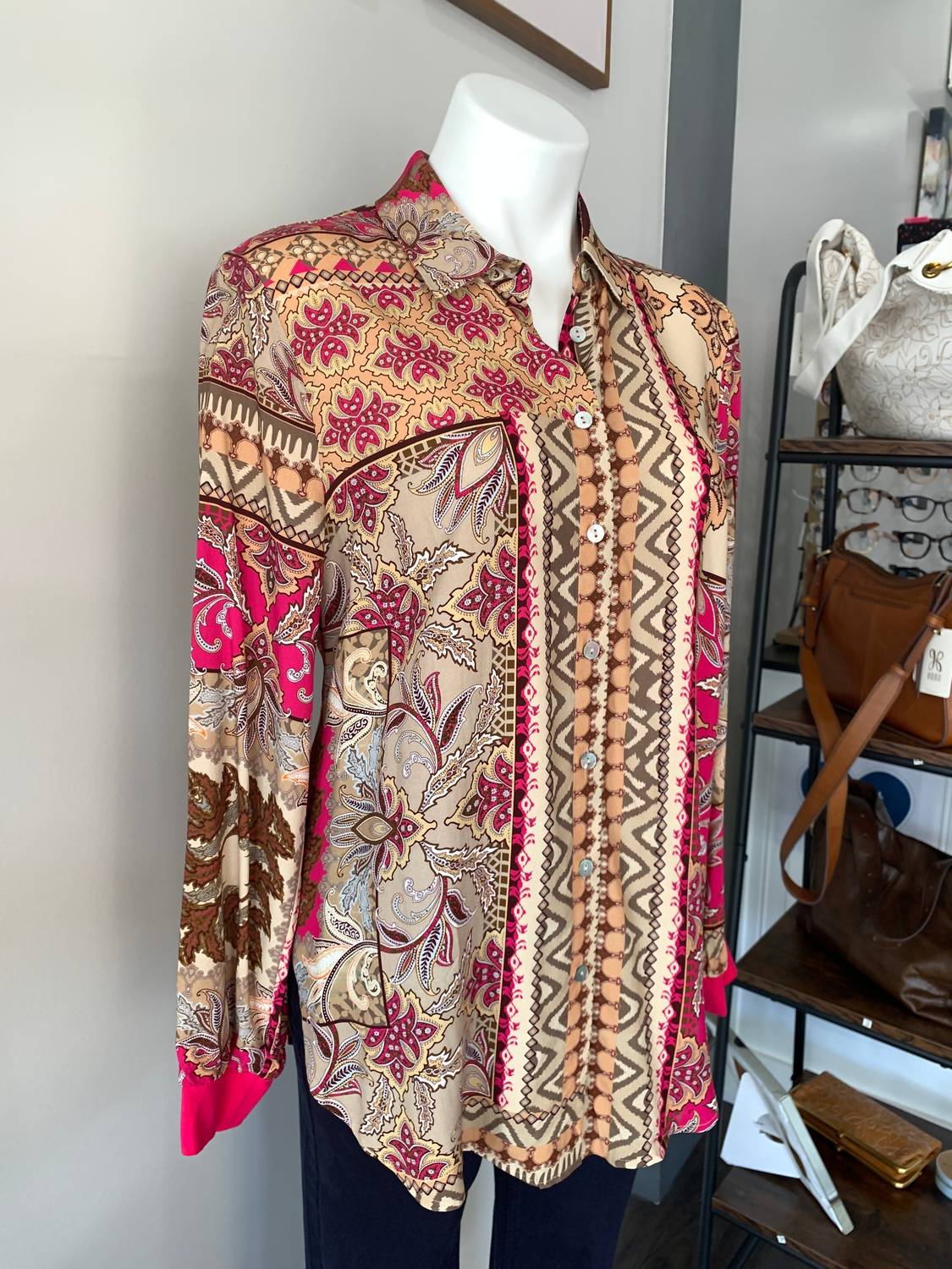Renuar - Mixed Print Blouse - blouses - brown - clothing