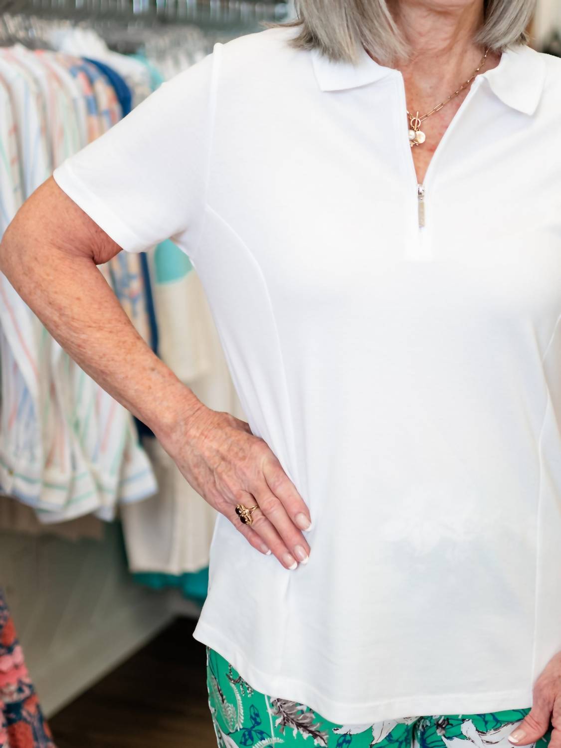 Renuar - Short Sleeve Knit Polo Top - blouses - clothing - cotton - blend