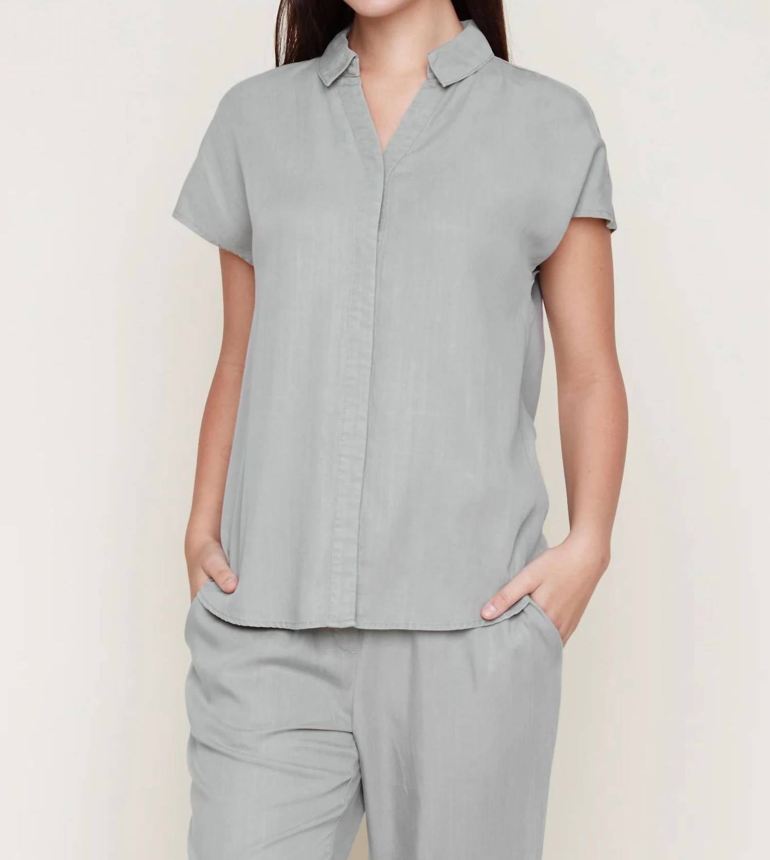 Renuar - Tencel Button Front Blouse - blouses - clothing - green