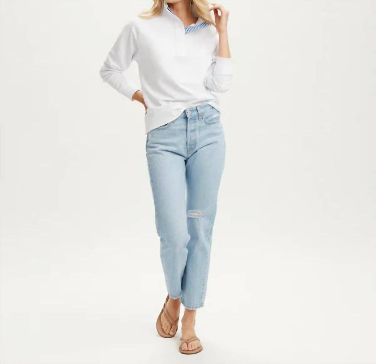 Renwick - Cotton Button Mock Top