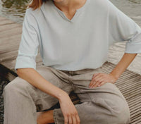 Repeat Cashmere - Loose Fit Cotton Blend Fine Knit Batwing Sweater - blue - clothing - cotton - blend