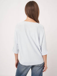 Repeat Cashmere - Loose Fit Cotton Blend Fine Knit Batwing Sweater - blue - clothing - cotton - blend