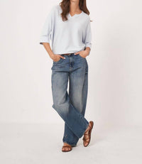 Repeat Cashmere - Loose Fit Cotton Blend Fine Knit Batwing Sweater - blue - clothing - cotton - blend