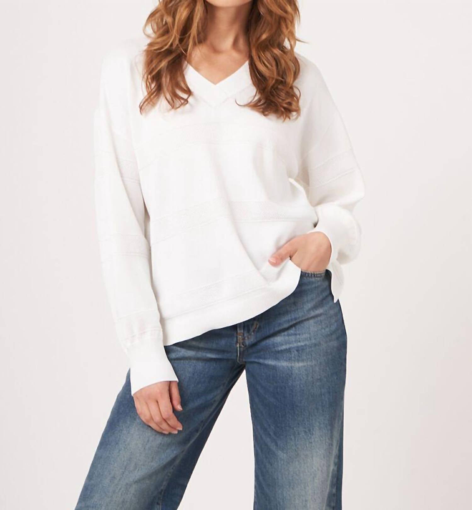 Repeat Cashmere - V - neck Sweater With Textured Stripes - clothing - cotton - blend - shirts