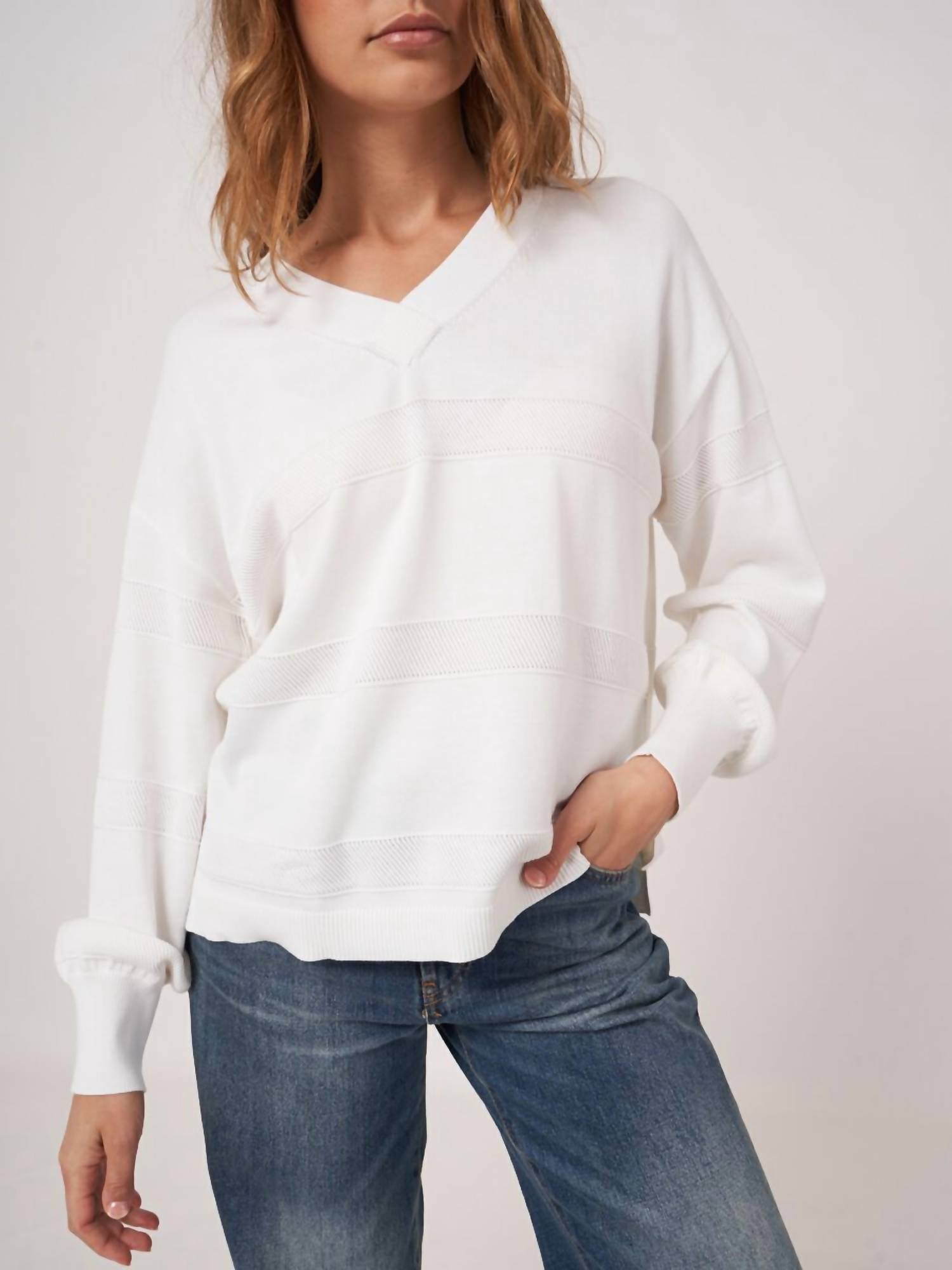 Repeat Cashmere - V - neck Sweater With Textured Stripes - clothing - cotton - blend - shirts
