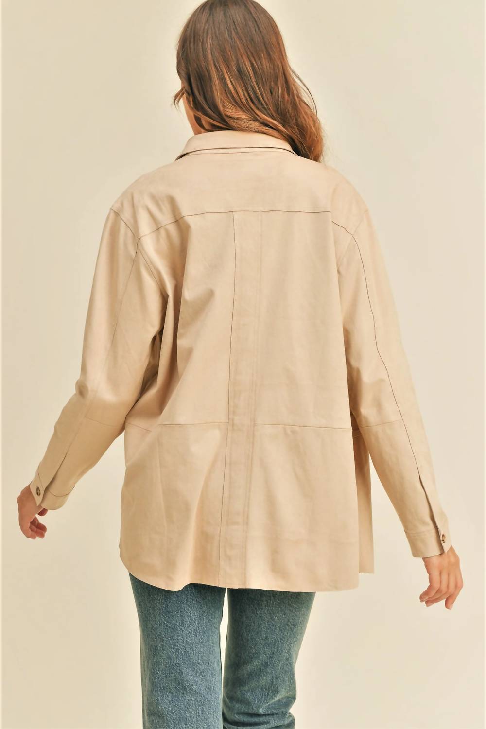 Reset By Jane - Faux Suede Button Up Jacket