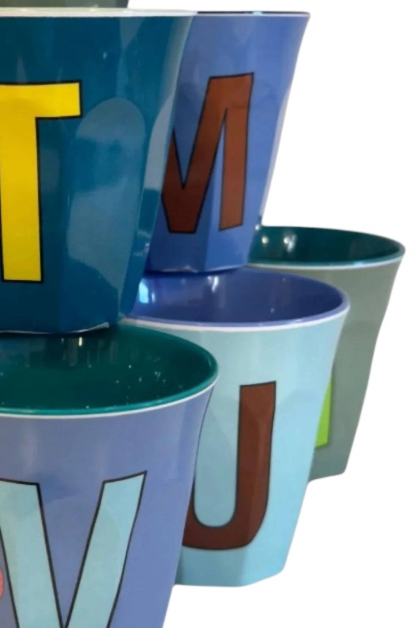Rice By Rice - Mix Of 10 Bluish Alphabet Letters Melamine Cups - blue - dining - dinnerware