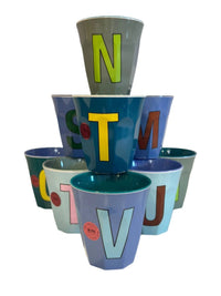 Rice By Rice - Mix Of 10 Bluish Alphabet Letters Melamine Cups - blue - dining - dinnerware