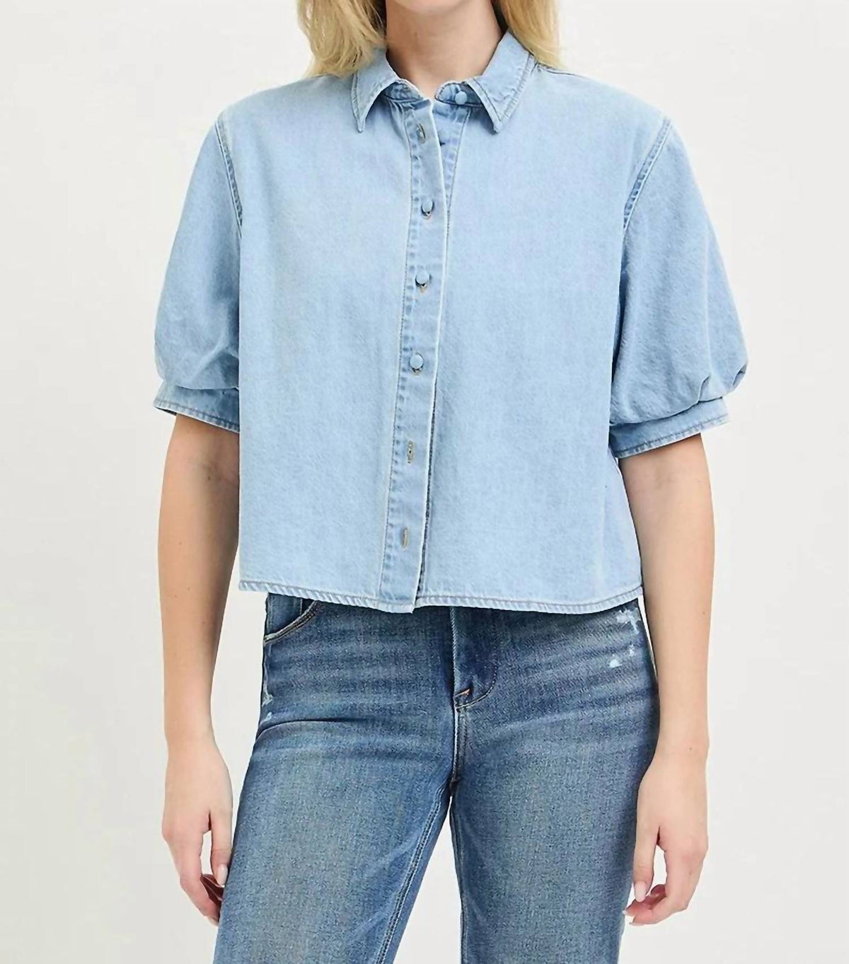 Risen - Denim Puff Top