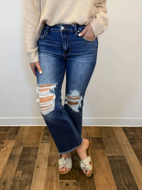 Risen - Distressed Crop Flare Jean