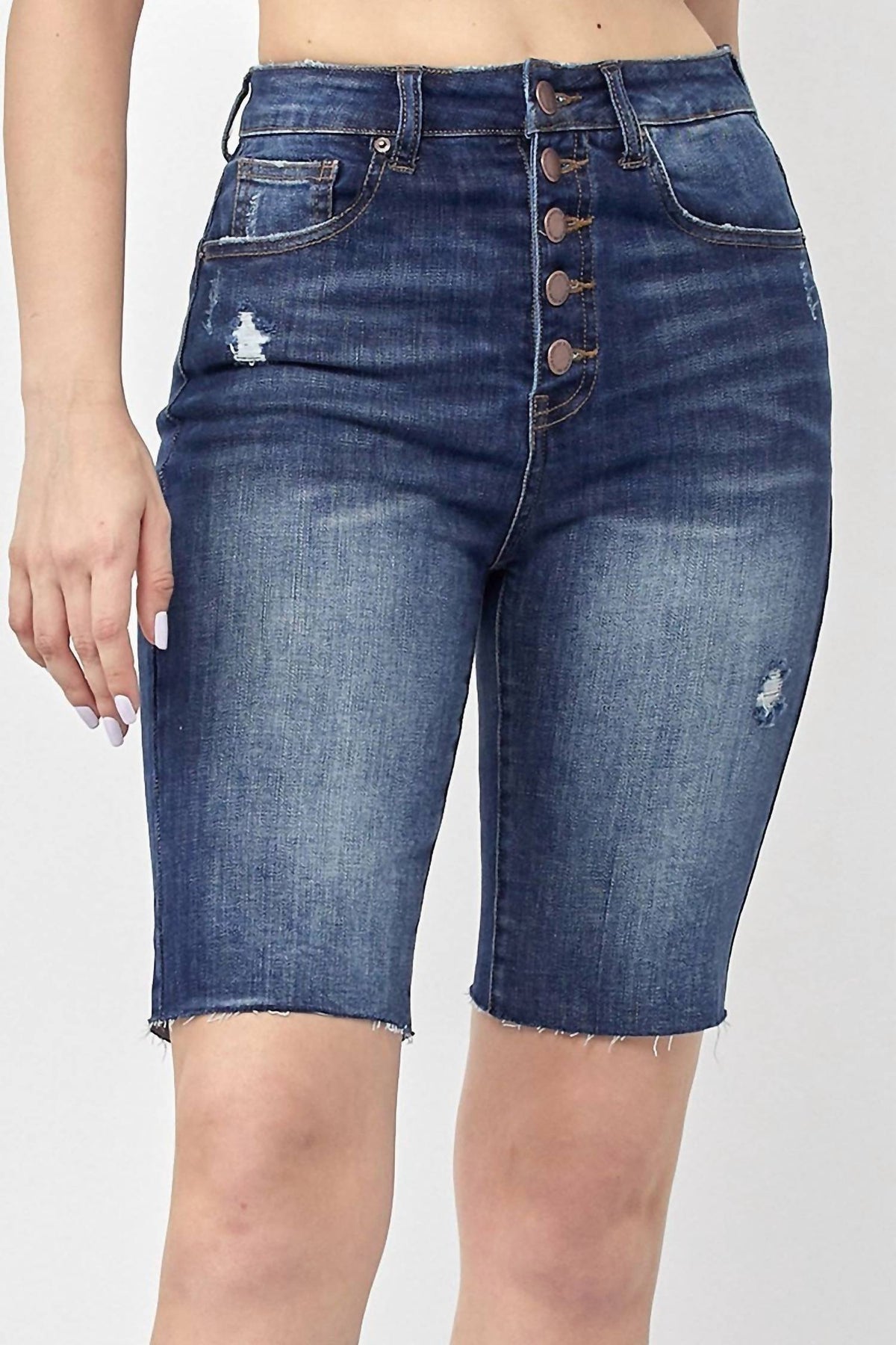 Risen - High-rise Button Fly Bermuda Shorts