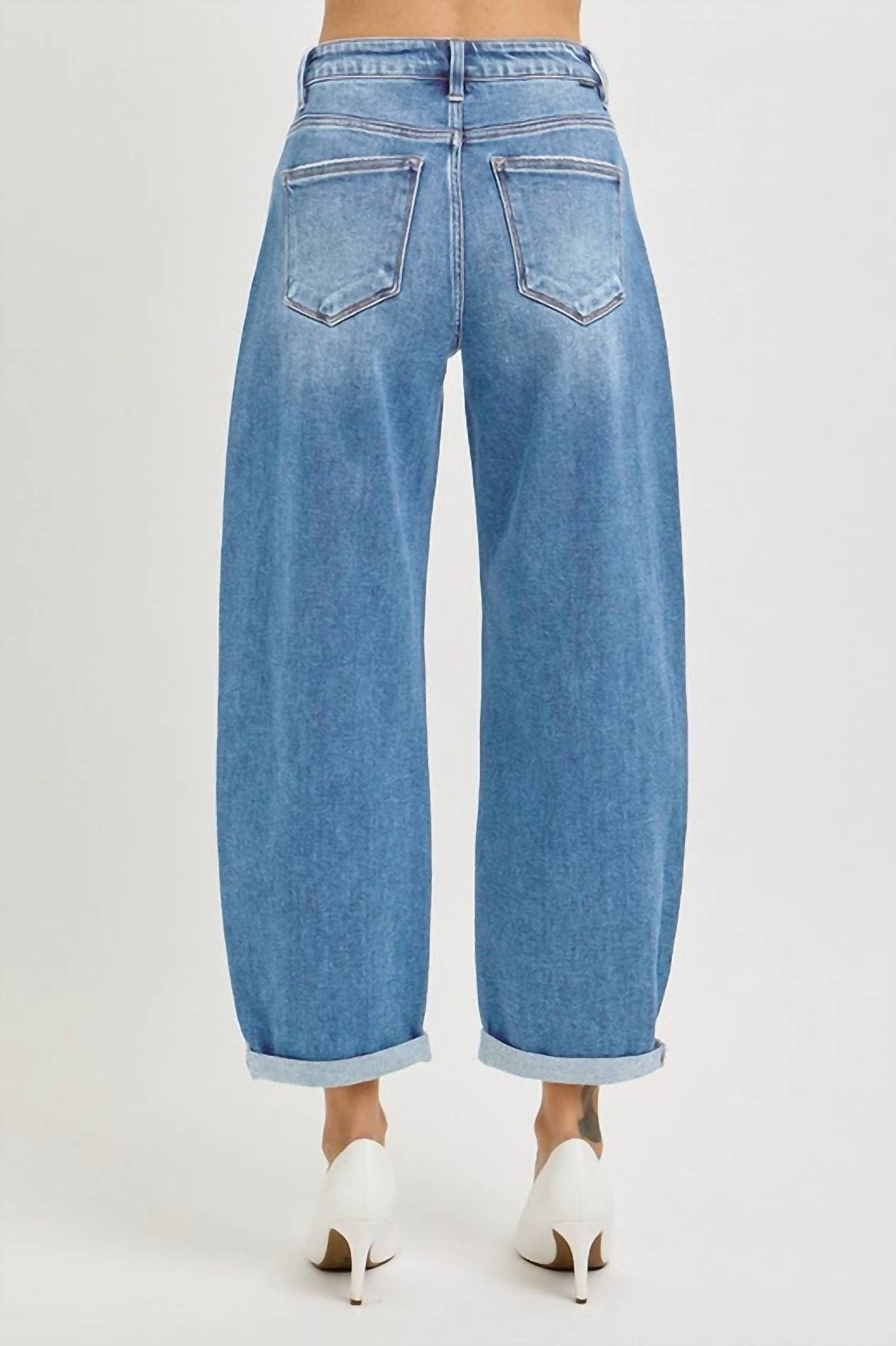 Risen - High Rise Crop Cuffed Barrel Jean