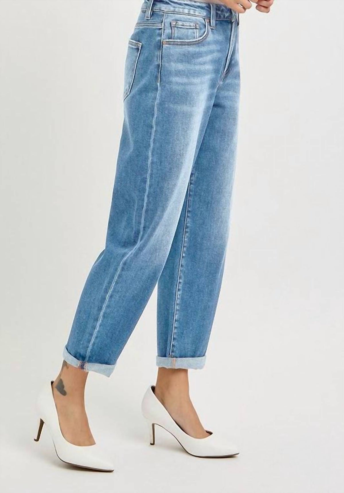 Risen - High Rise Crop Cuffed Barrel Jean