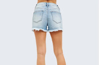 Risen - High-rise Denim Side Slit Short