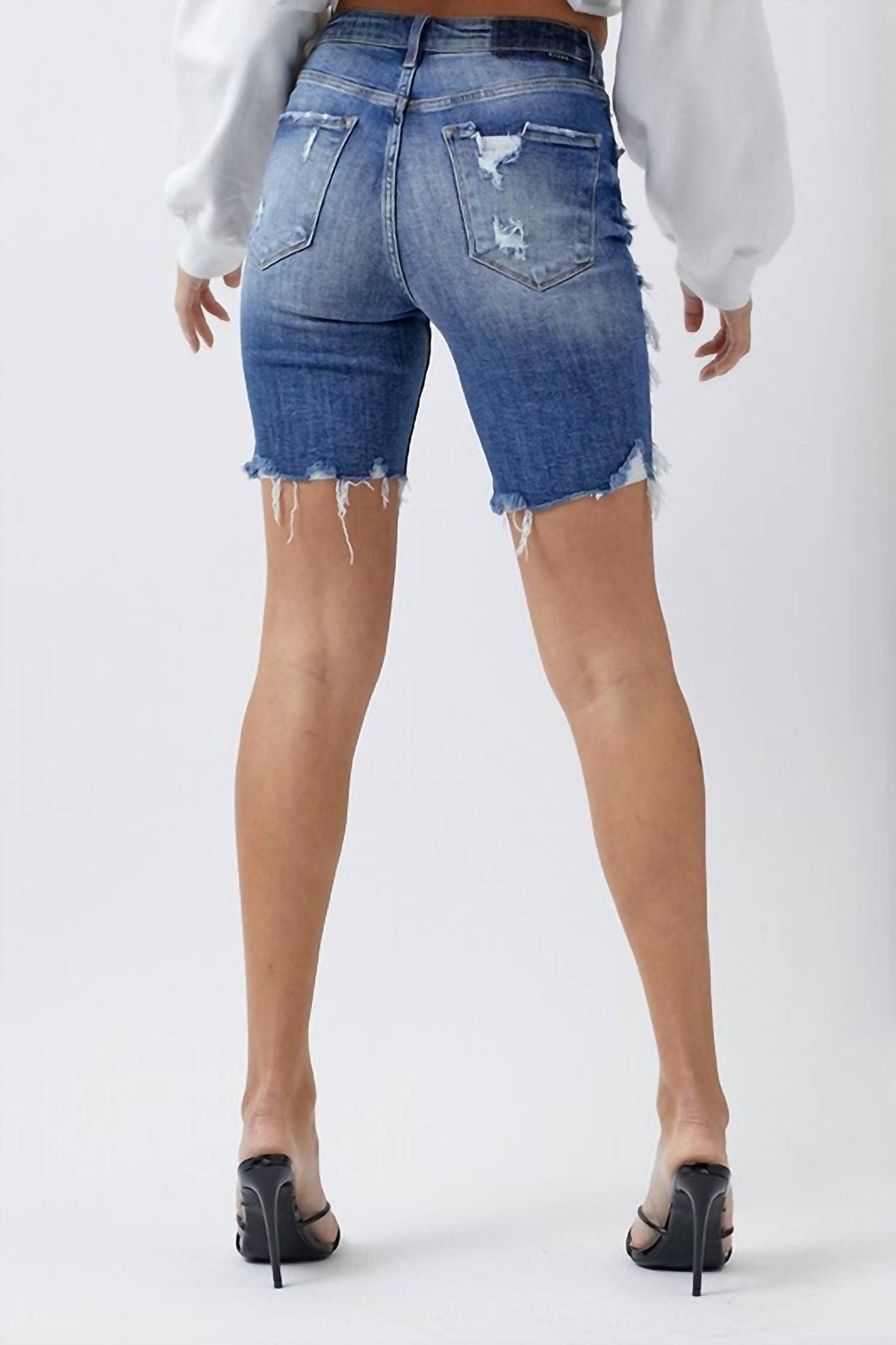 Risen - High Rise Distressed Bermuda Shorts