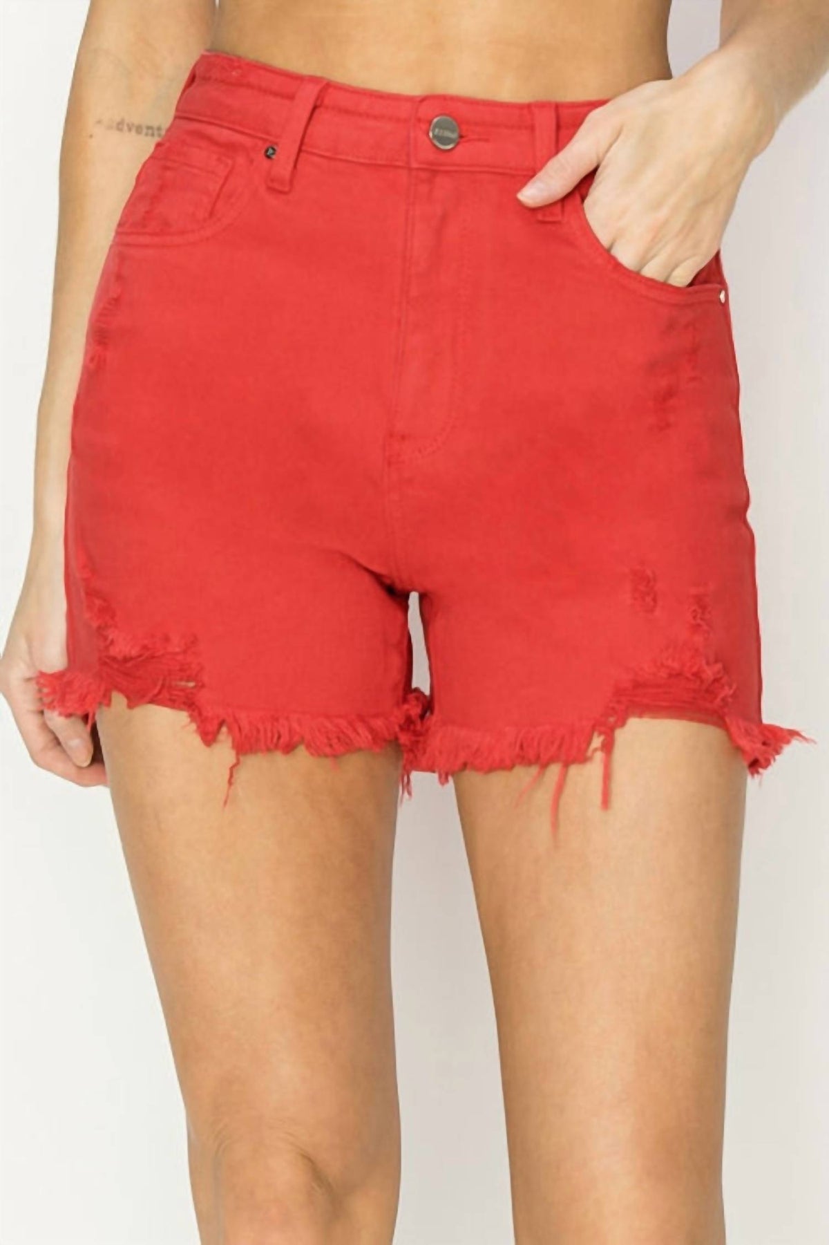 Risen - High Rise Distressed Detail Shorts