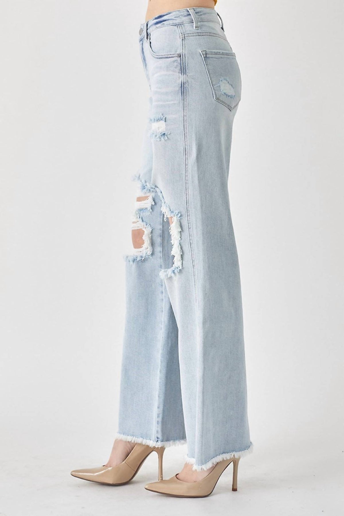 Risen - High Rise Distressed Wide Leg Dad Jeans