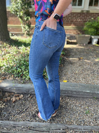 Risen - High Rise Raw Hem Bootcut Jeans - blue - boot - cut - clothing