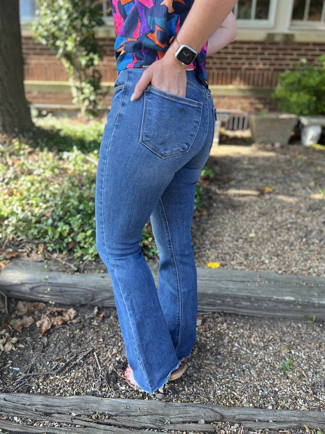 Risen - High Rise Raw Hem Bootcut Jeans - blue - boot - cut - clothing