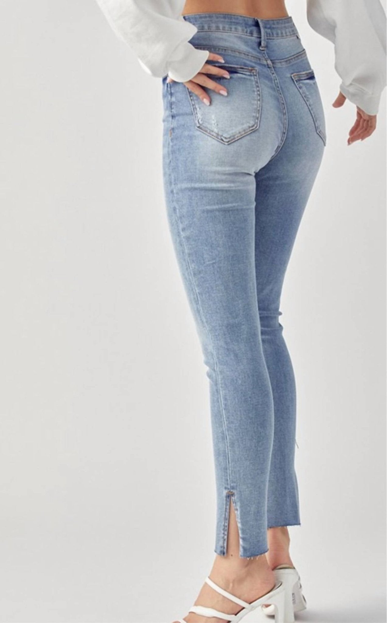 Risen - High Rise Relaxed Fit Skinny Jeans - blue - clothing - denim