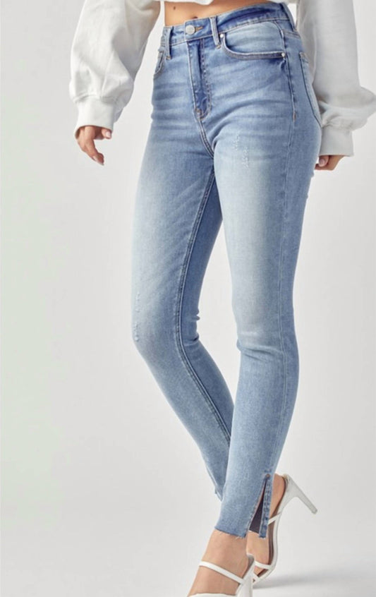 Risen - High Rise Relaxed Fit Skinny Jeans - blue - clothing - denim