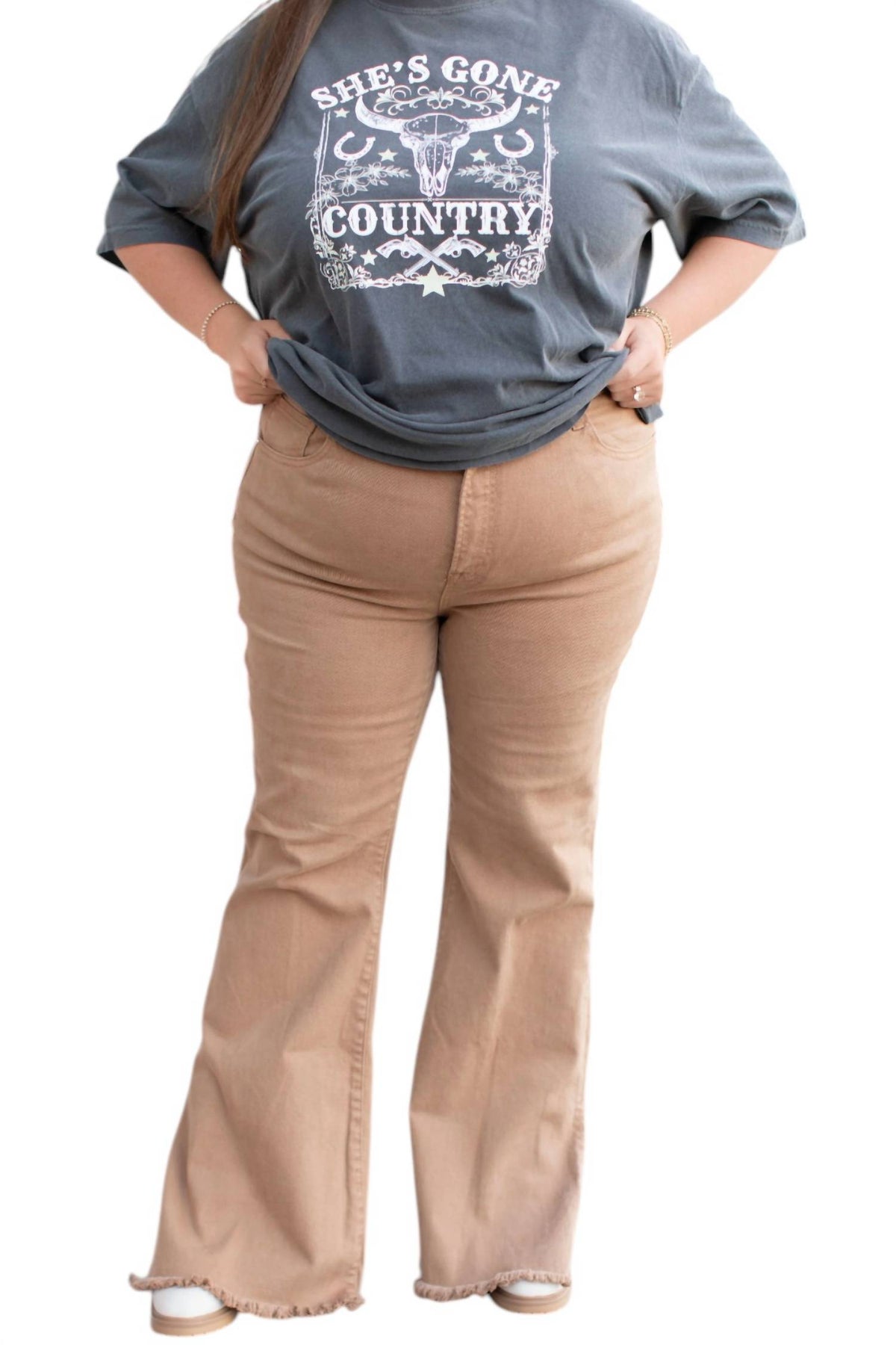 Risen - High Rise Side Slit Flare Jeans Plus Size