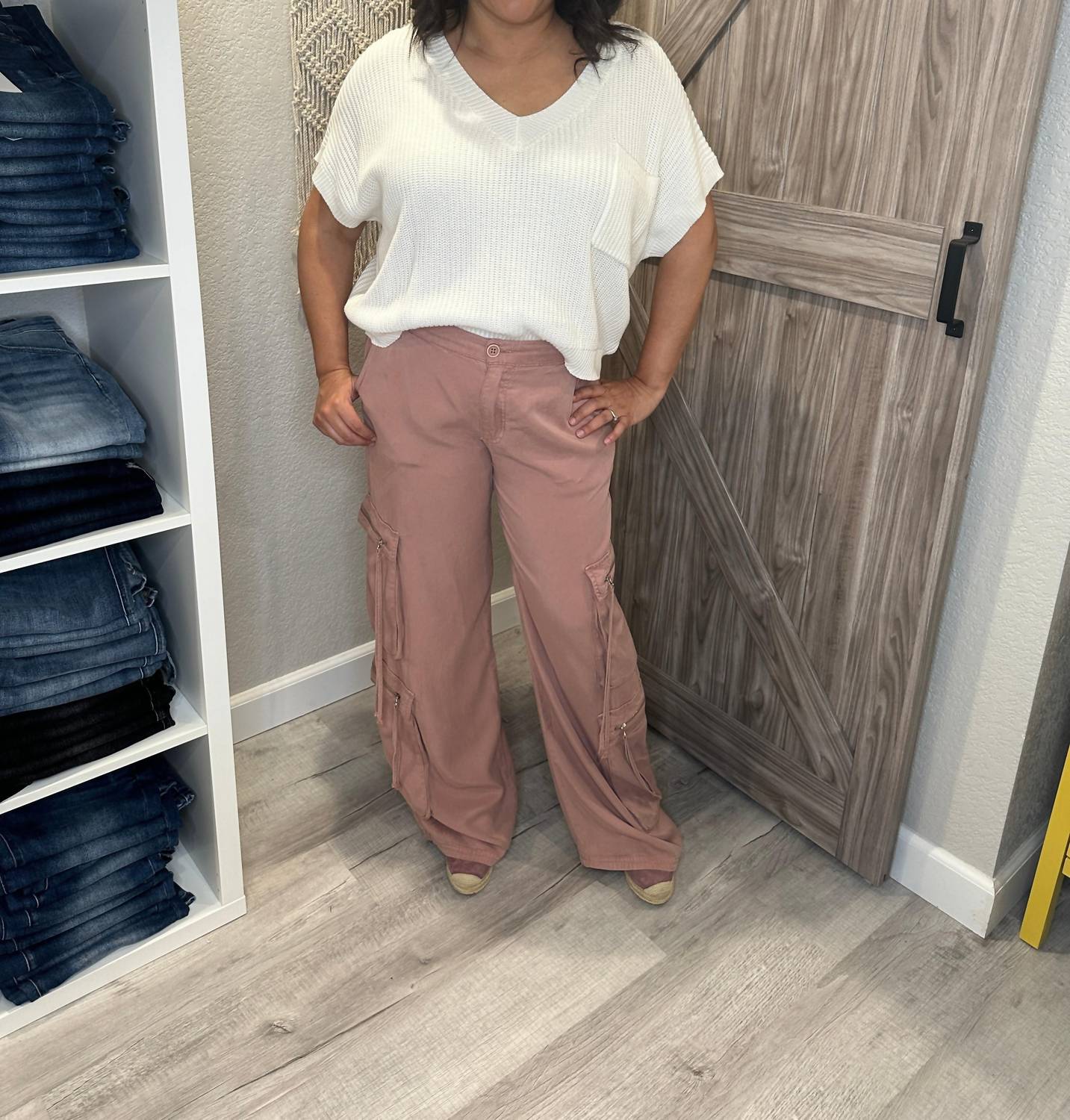 Risen - Jeans High Rise Wide Leg Tencel Multi Pocket Cargo Pants - clothing - flare - jeans