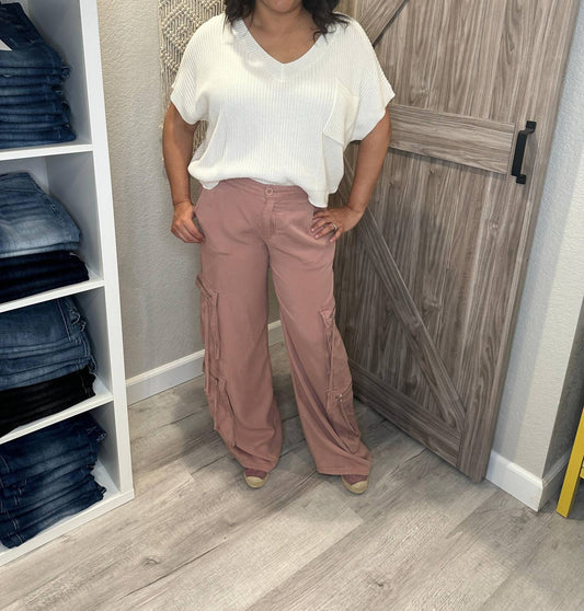 Risen - Jeans High Rise Wide Leg Tencel Multi Pocket Cargo Pants - clothing - flare - jeans