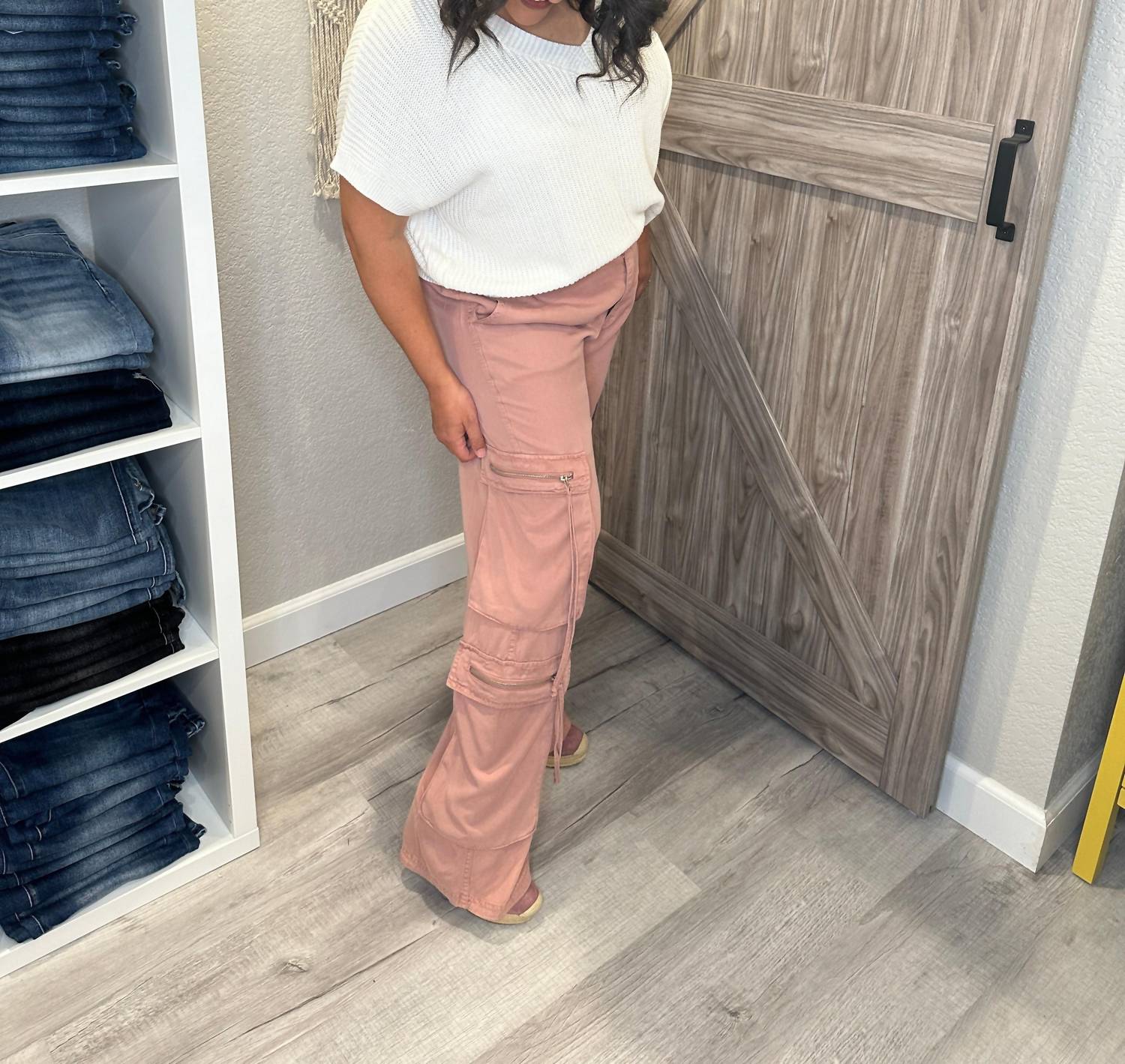 Risen - Jeans High Rise Wide Leg Tencel Multi Pocket Cargo Pants - clothing - flare - jeans